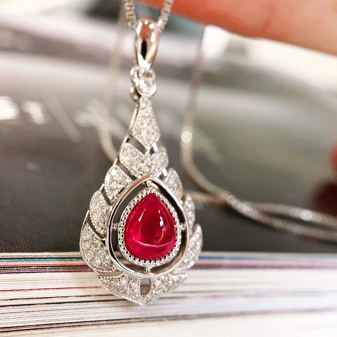 红宝石吊坠（不含链）/0.91ct天然缅甸红宝石18K金钻石附GUILD证#GA