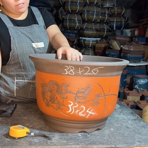 紫砂花盆大金钟盆一个红色