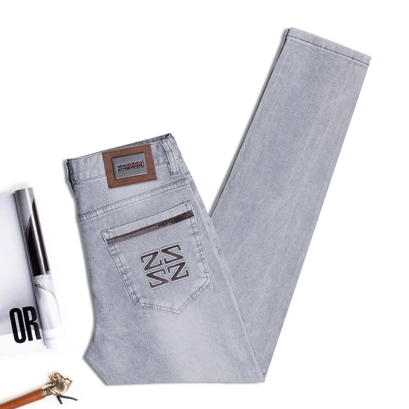 【天空灰】高品质男士牛仔裤春季新品时尚休闲百搭微弹修身小直筒裤