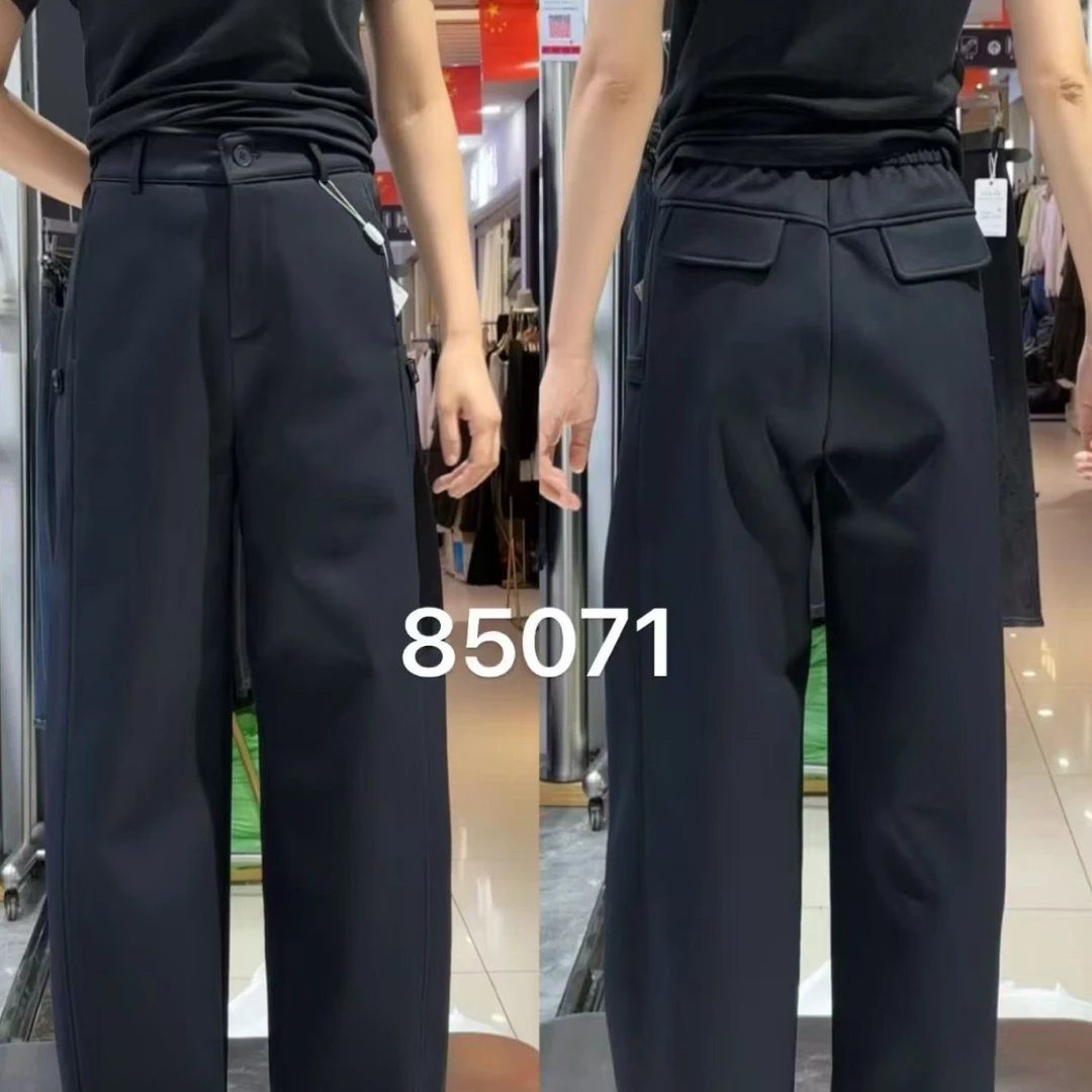 85071短弯刀加绒复古弯刀直筒休闲裤女高腰显瘦百搭长裤