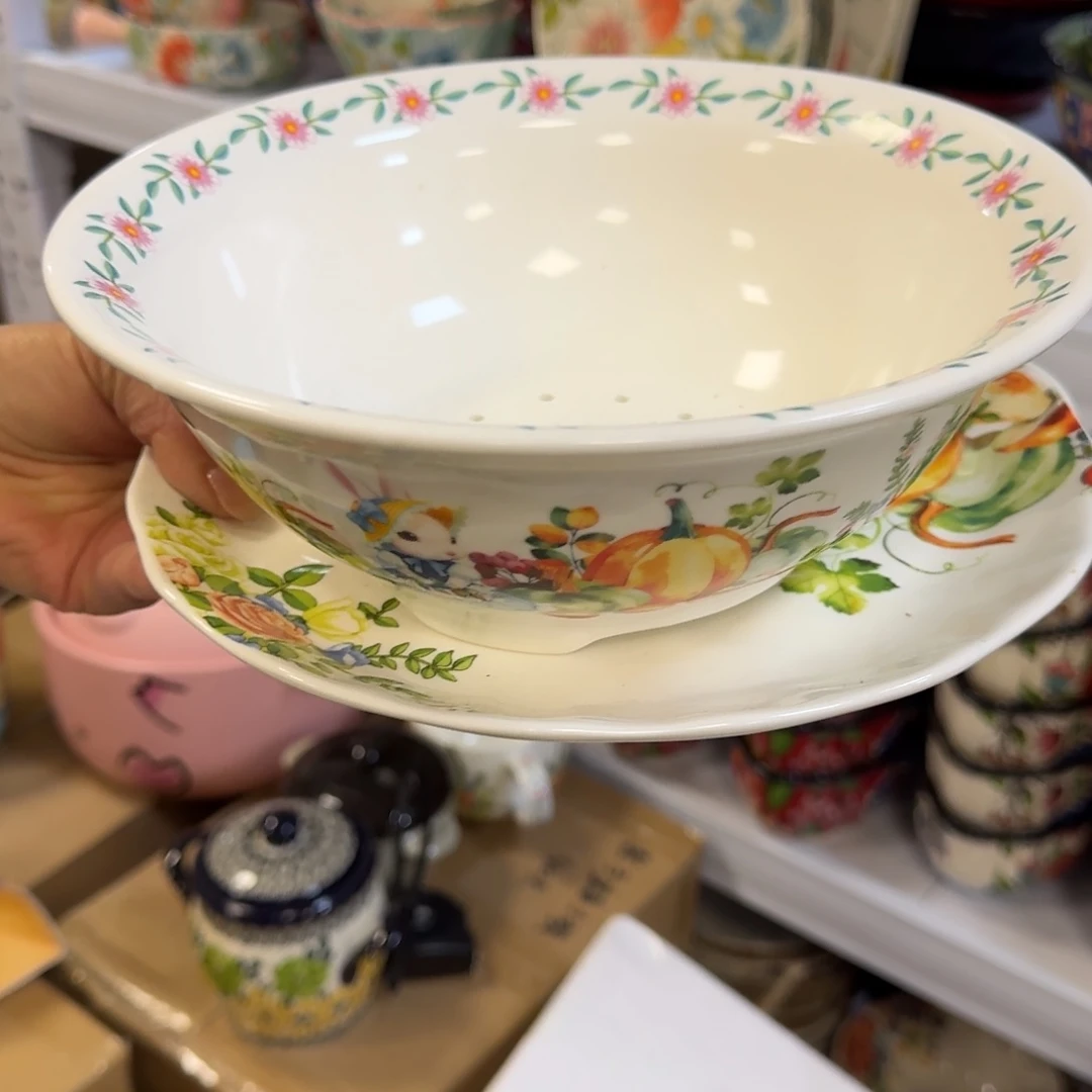 瓷片南瓜兔8.5英寸沥水碗1套