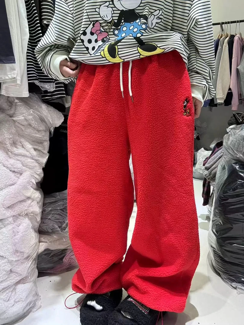 韩版刺绣毛毛米奇裤