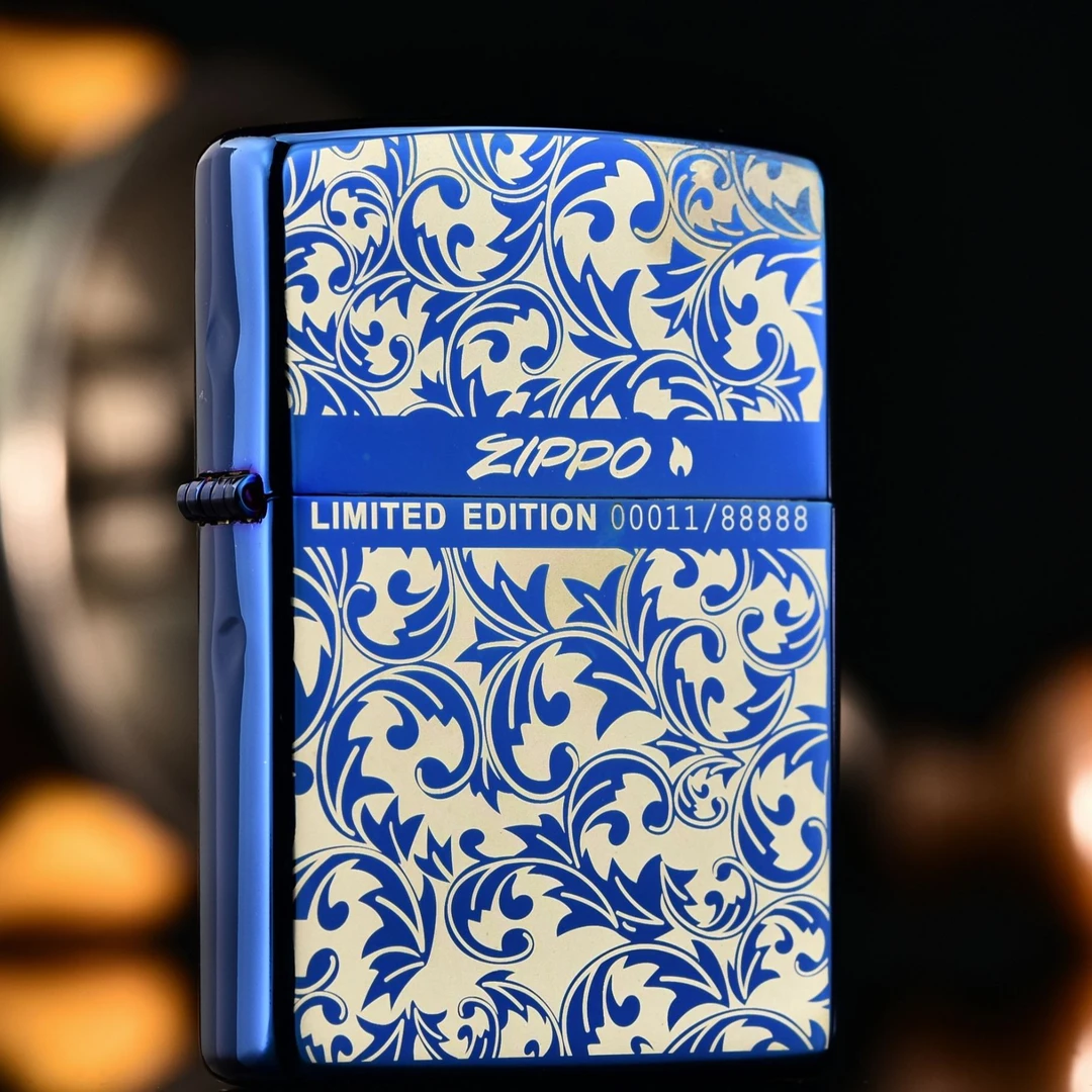 【热卖】zippo打火机正品蓝钛唐草花之宝防风火机送男友礼DJY1