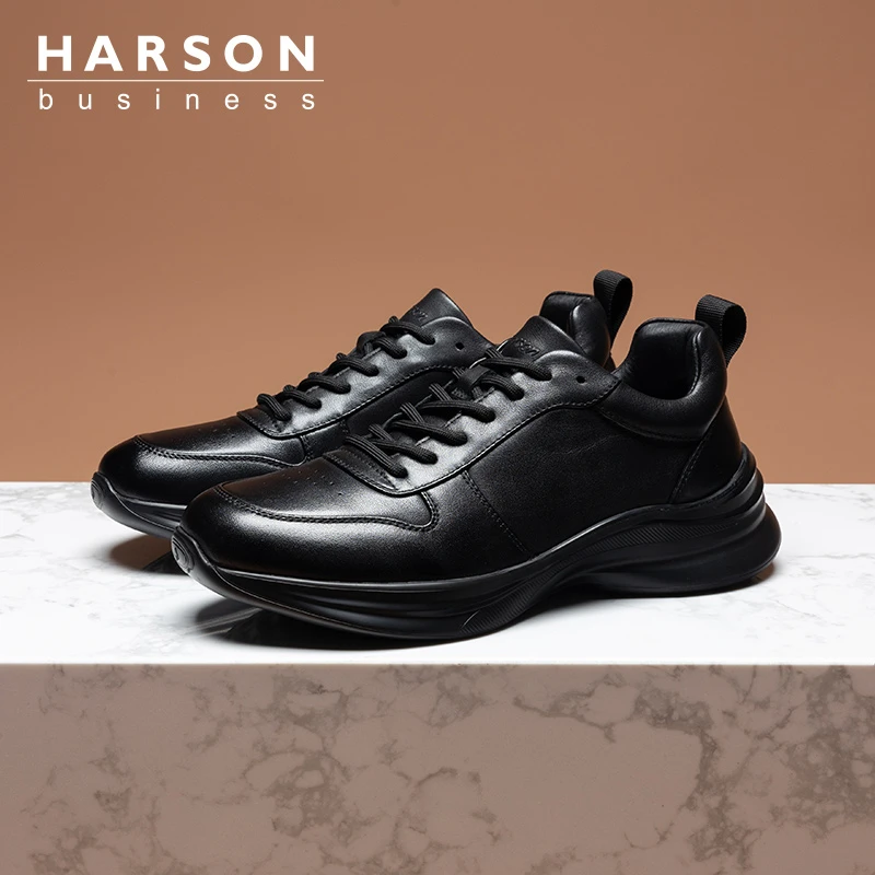 Harson哈森男鞋新款真皮牛皮通勤百搭商务休闲鞋子男士软底运动鞋