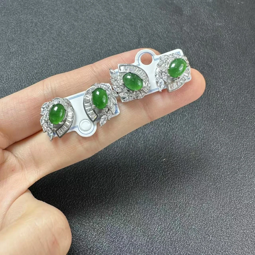 【菲菲】翡翠蛋面耳饰多样性发其一对@k