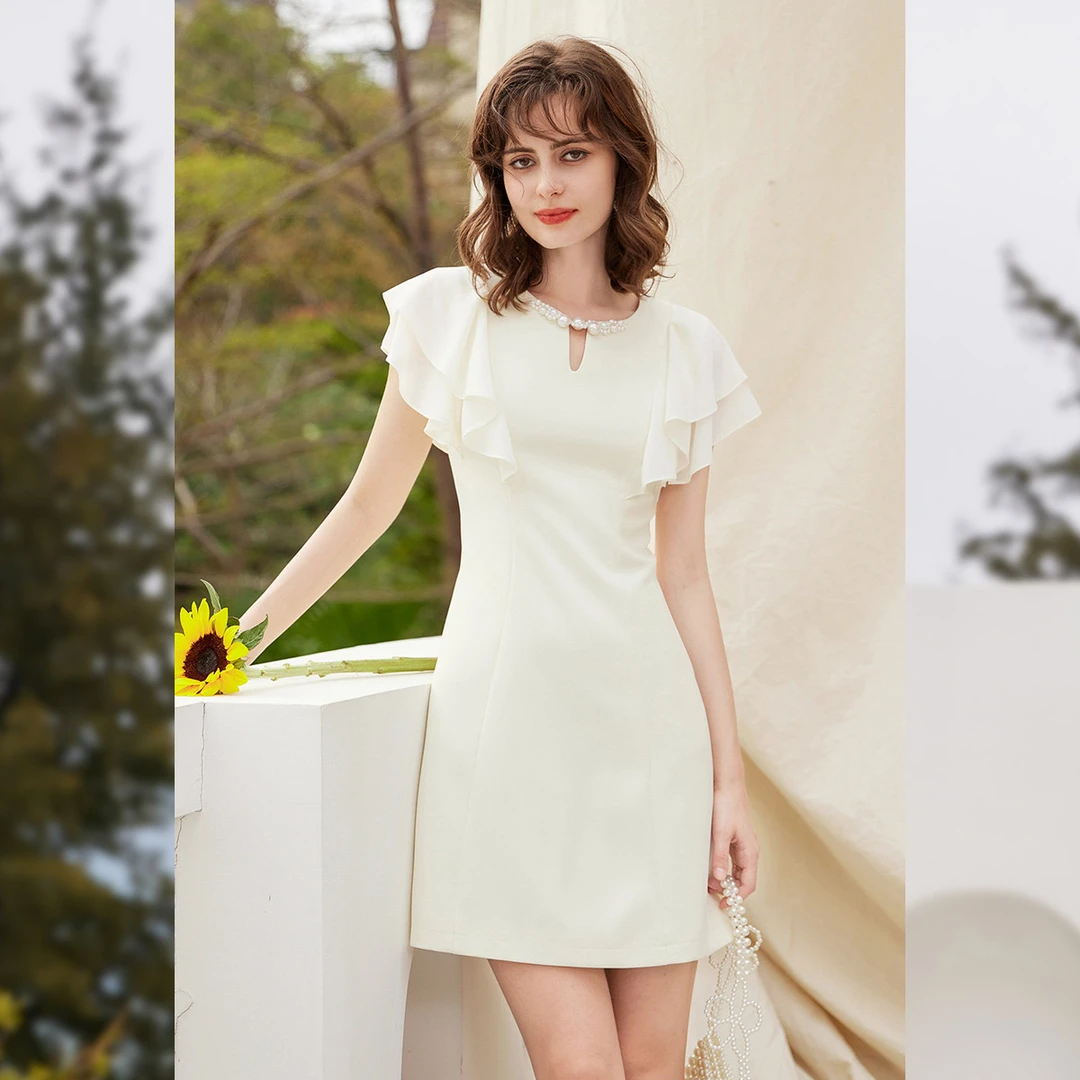 【商场同款新品】白鹿语夏时尚法式通勤修身气质A字连衣裙ZYU20078