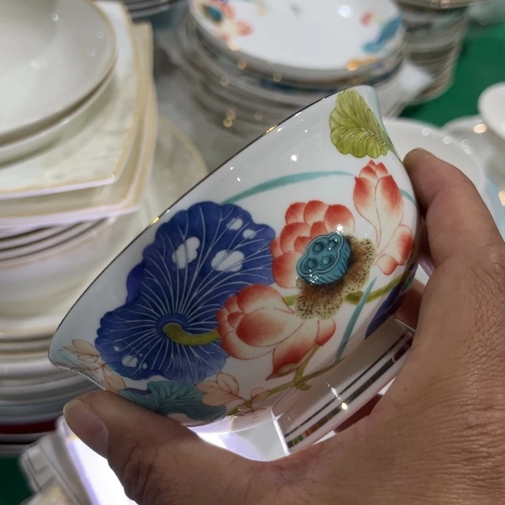 瓷片荷塘五寸碗六个哇塞