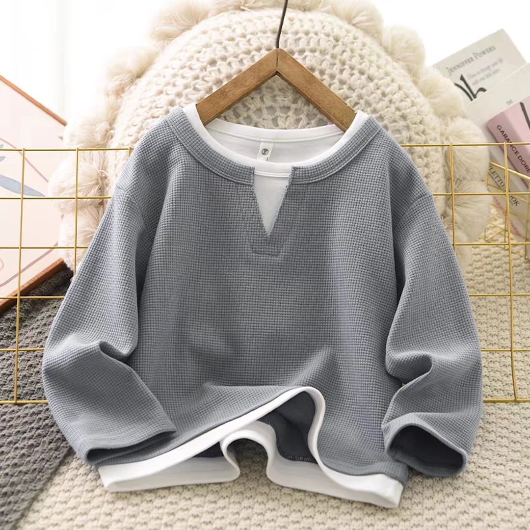 2471男童春秋款假两件打底衫卫衣中大童秋款长袖T恤衫