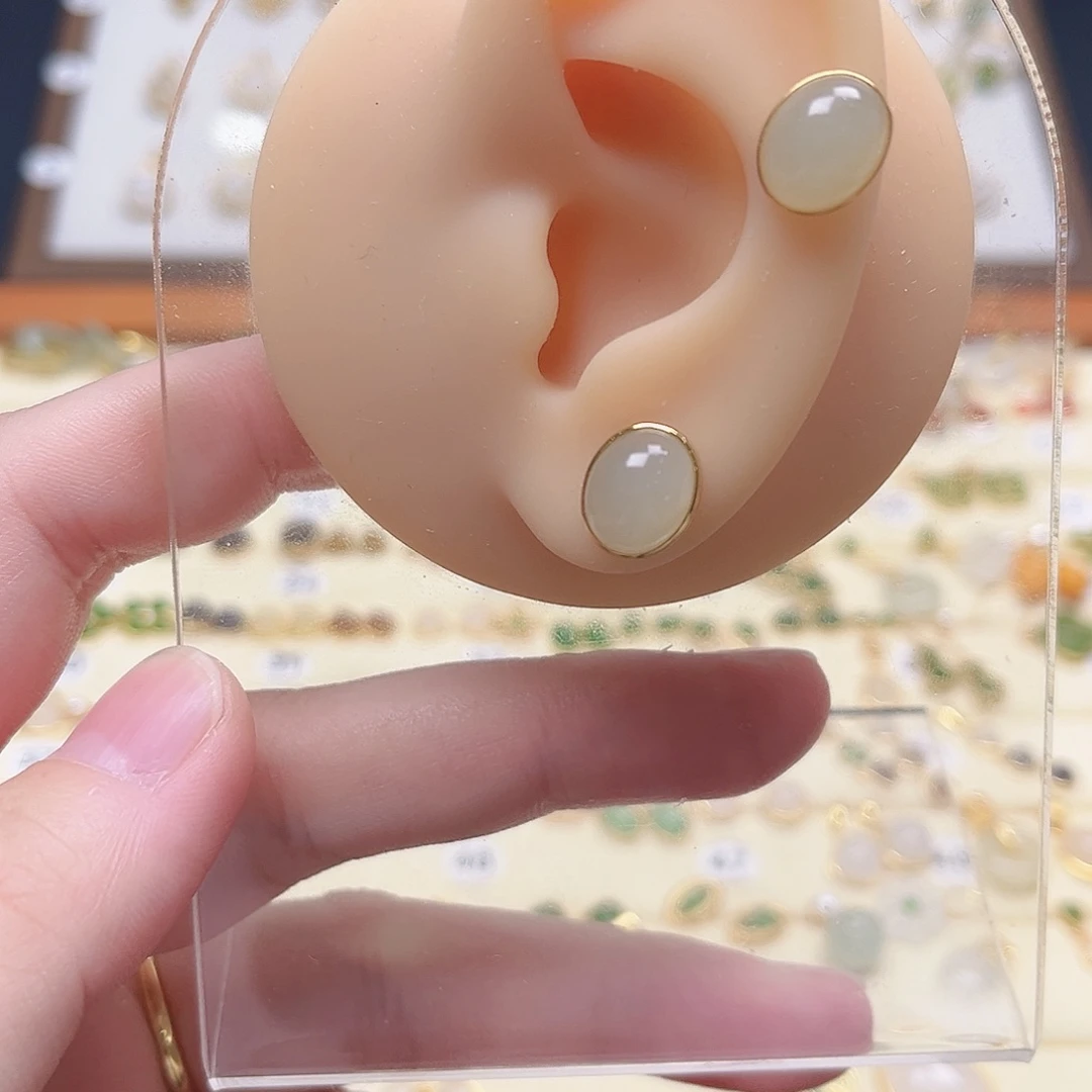 和田玉银S925镶嵌耳饰
