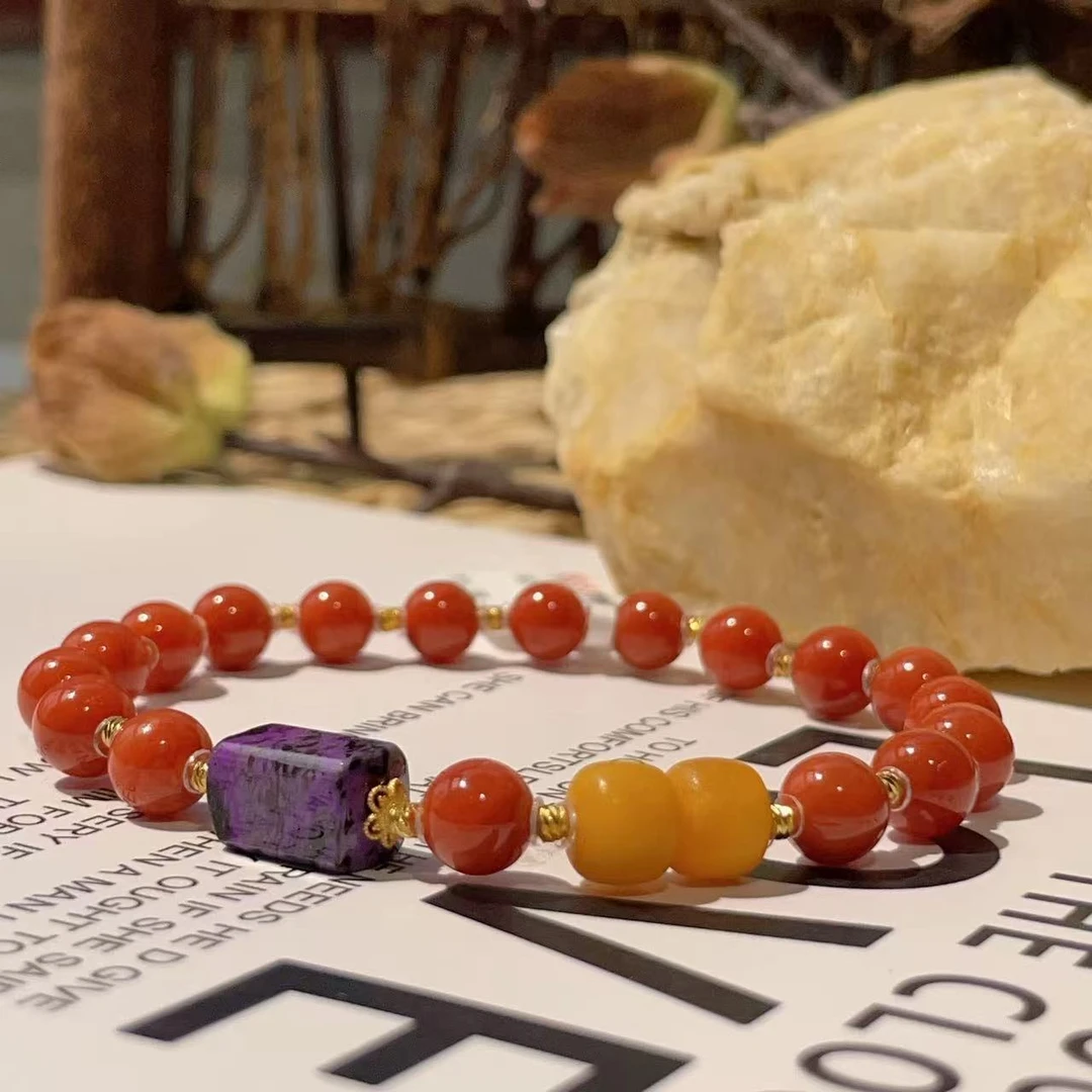 舒俱来皇家紫南红蜜蜡手串/AZB5155（美人）