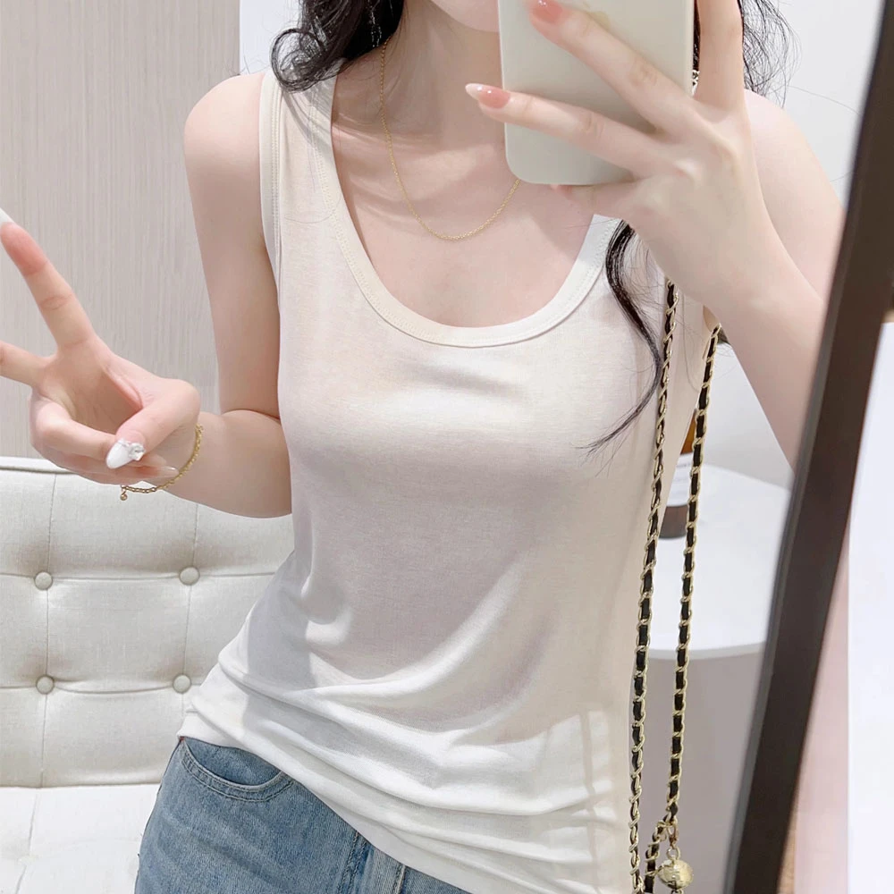夏季新款吊带背心女内搭露锁骨大圆领修身弹力外穿无袖棉质上衣潮