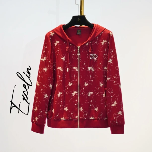 【红蝴蝶女秋冬季卫衣开衫外套】新款休闲显瘦保暖卫衣连帽女士上衣