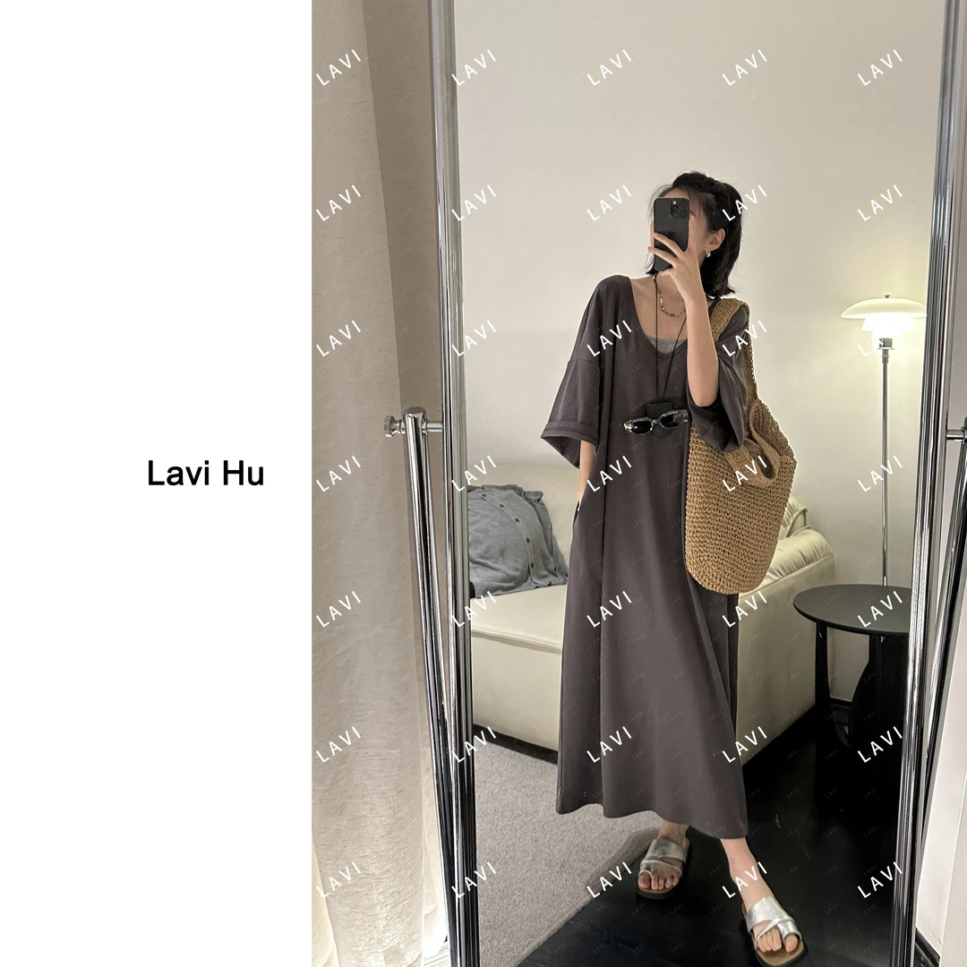 悠然自适 口袋设计大版连衣裙722