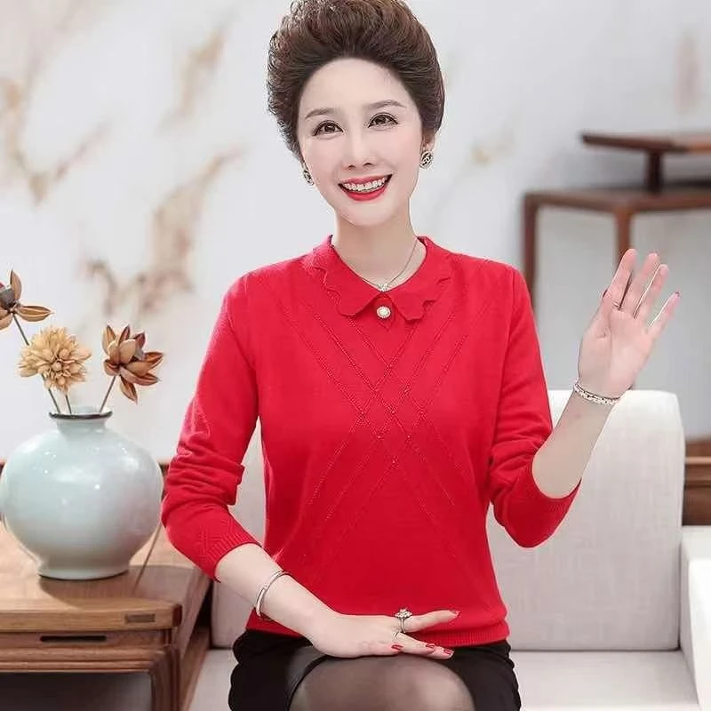 冬季毛针织衫长袖花边领显瘦针织毛衣打底衫上衣