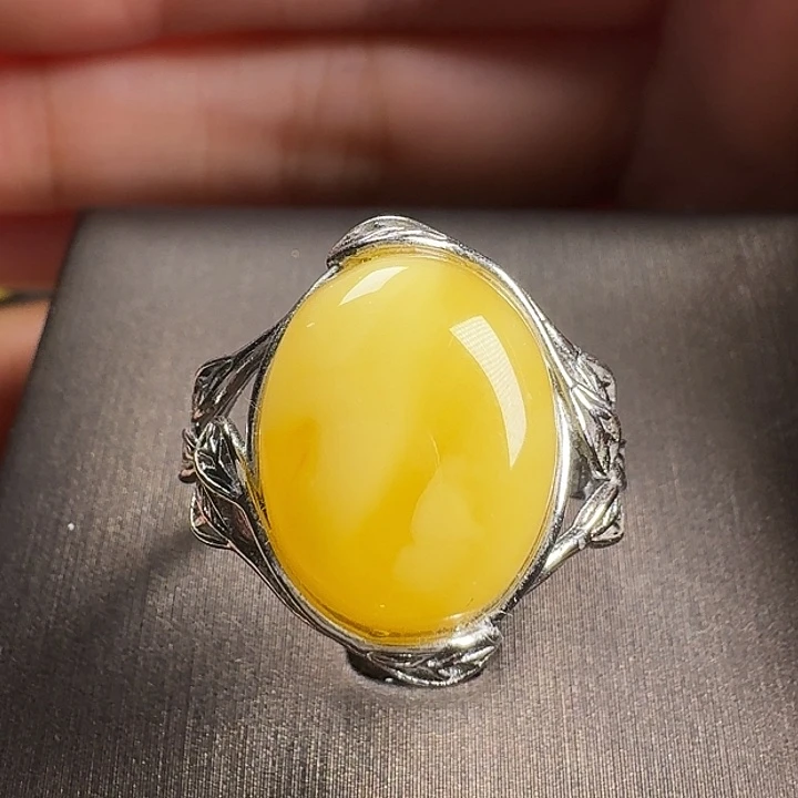 蜜蜡银S925镶嵌戒指戒指