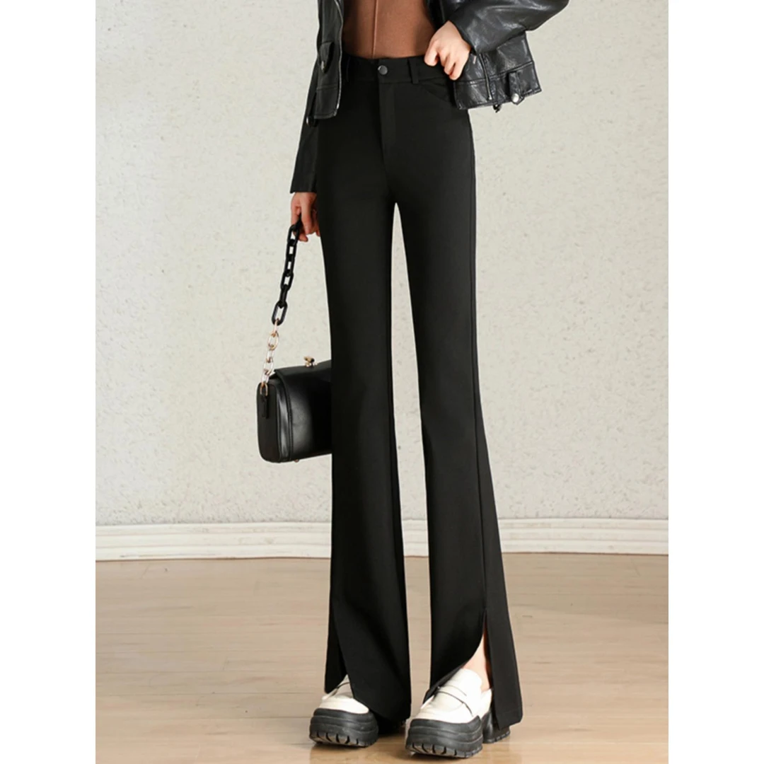 开叉喇叭裤子女高腰2025春秋新款小个子显瘦垂感黑色西装微喇裤