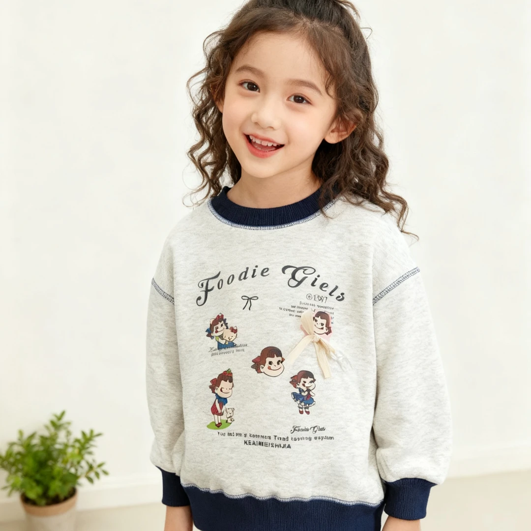 2025新款儿童秋冬款加绒卫衣女童圆领长袖拼接卫衣