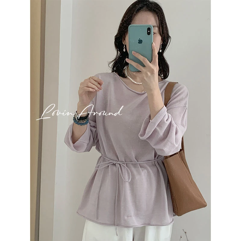 LOVIN AROUND 【紫定能行】韩版轻薄显百搭夏季亚麻防嗮罩衫针织衫