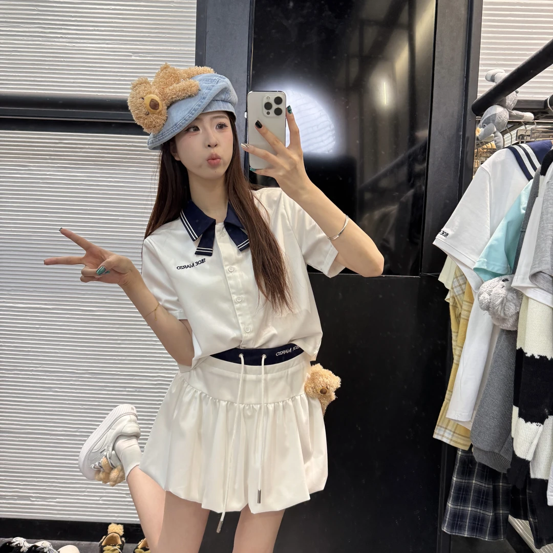 【航海系列】ins设计师款夏季海军显瘦重磅宽松休闲洋气套装（006）