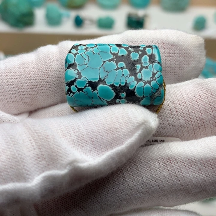 绿松石未镶嵌珠宝奇石808矿口玉化藏式桶珠17.7*25.5mm