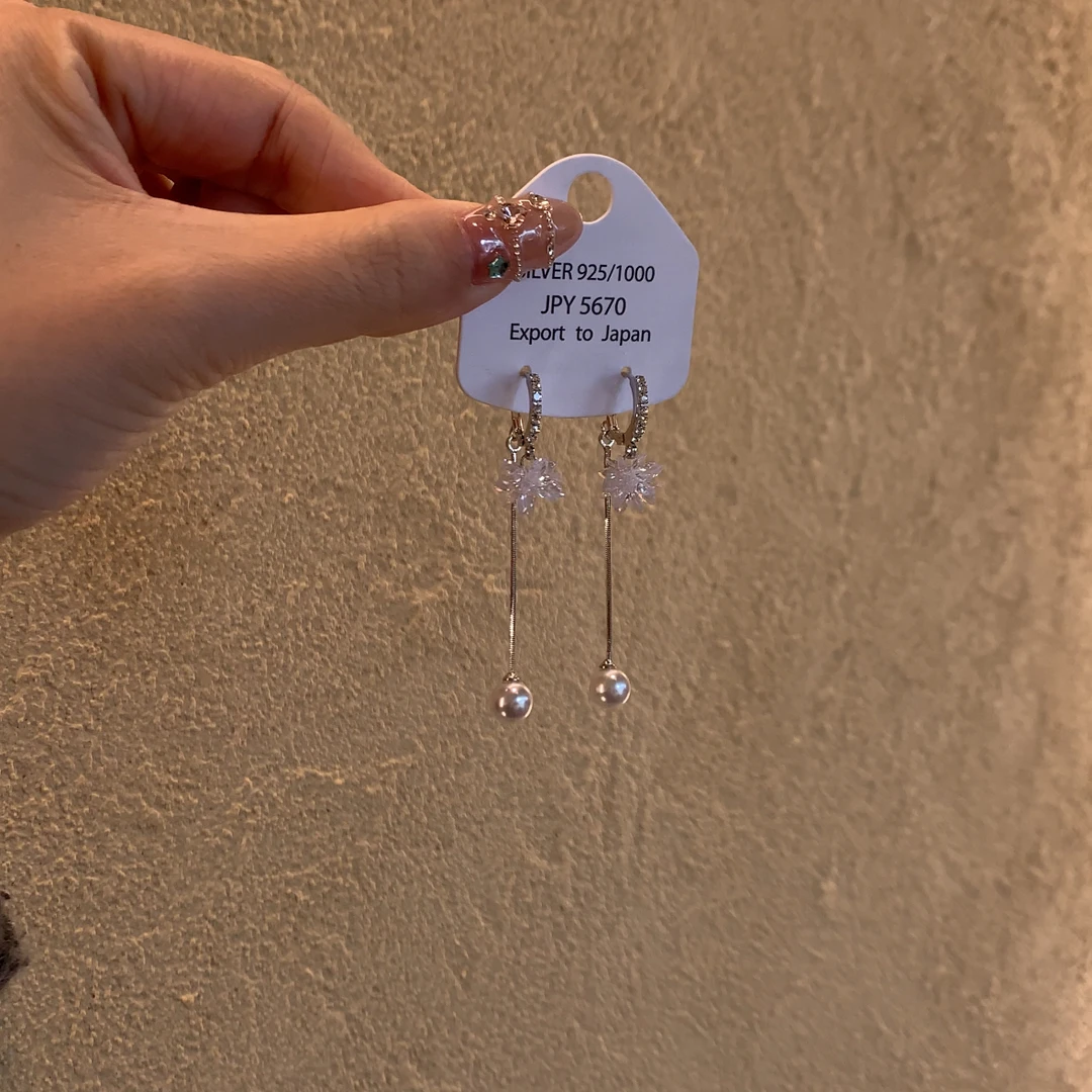 铜合金锆石耳饰 清透冰花闪钻流苏耳环女轻奢小众高级感百搭耳饰