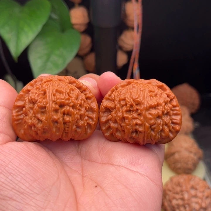 奥***段把件文玩核桃白狮子