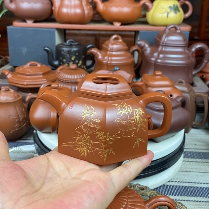 茶壶紫砂六方牛盖260CC原矿赵庄朱泥特价