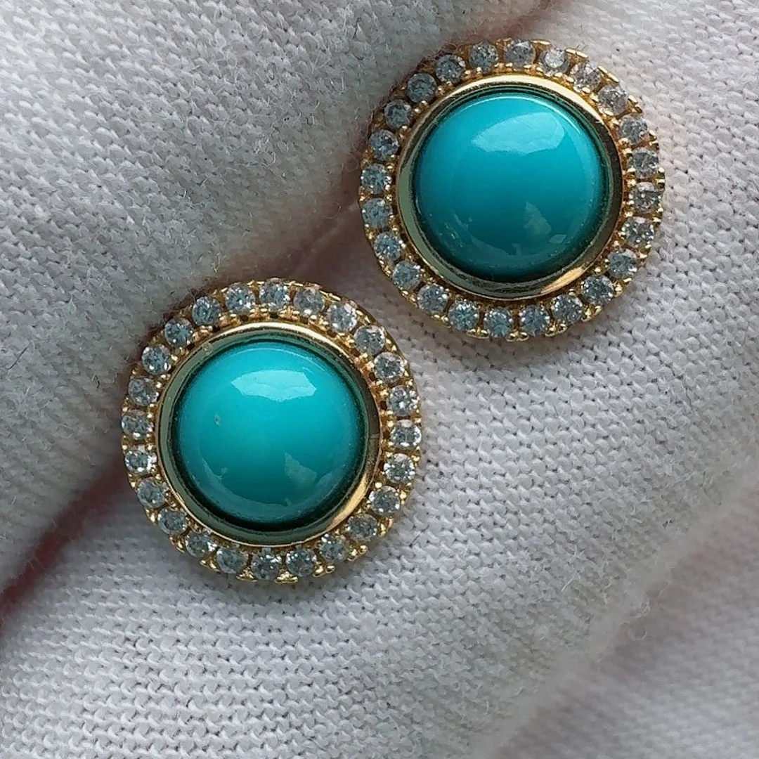 绿松石未镶嵌耳饰