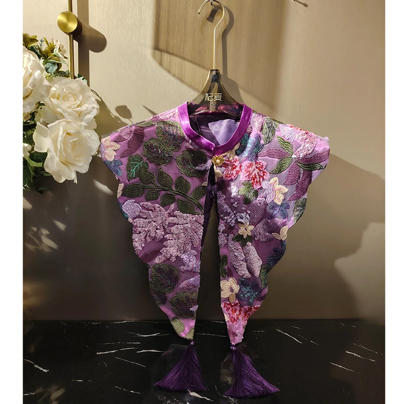 麦子原创设计时尚百搭气质优雅高级轻奢云肩女紫色披肩重工钉珠18