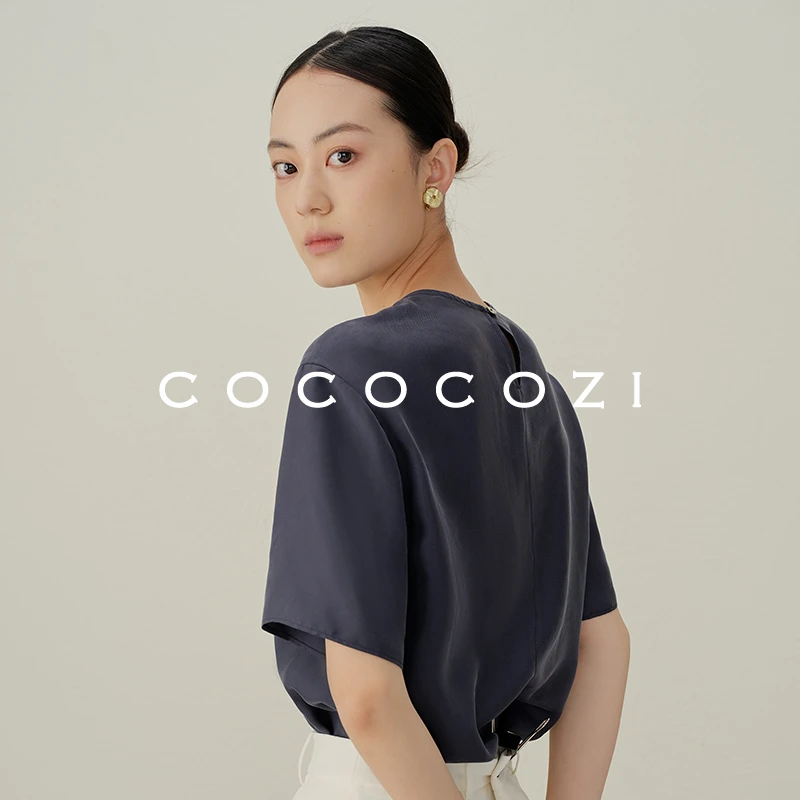 【何琢言专属】薄款春夏真丝姆米T恤夏季圆领休闲气质上衣222CO21