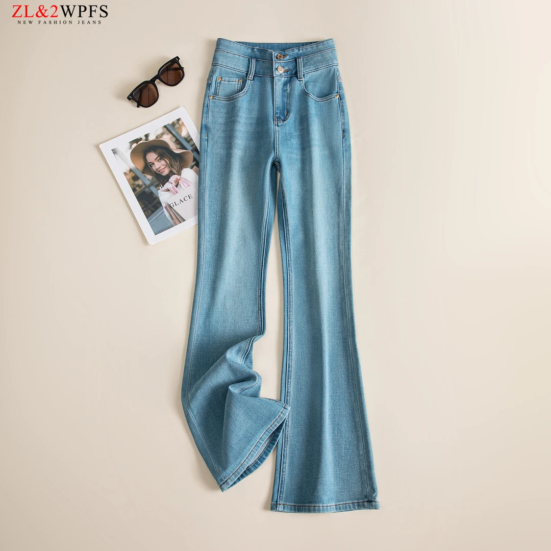 夏季汉麻微喇叭牛仔裤女高腰宽松排扣2025薄款透气百搭修身显瘦