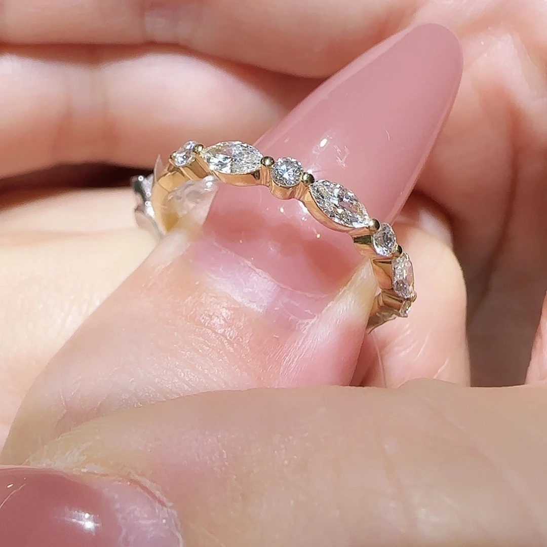 18K金镶嵌实验室培育钻石马眼排戒11-17