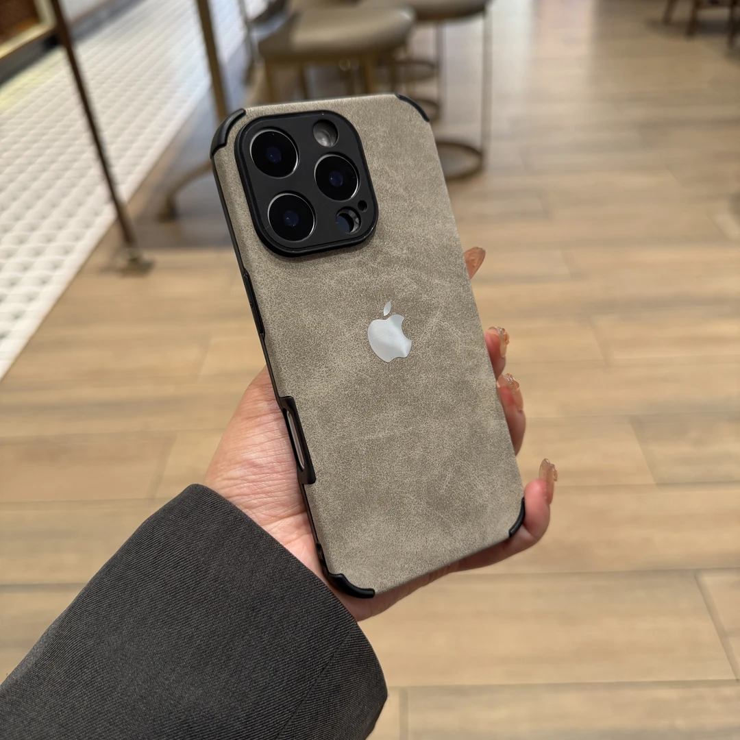 简约翻毛皮适用苹果16promax手机壳新款iphone14男12情侣13防摔15