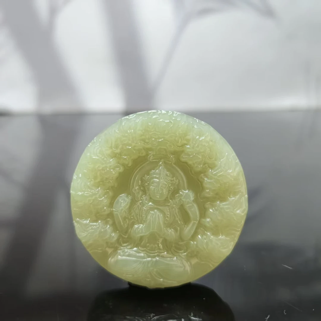 Z和田玉九龙护主观音吊坠3455