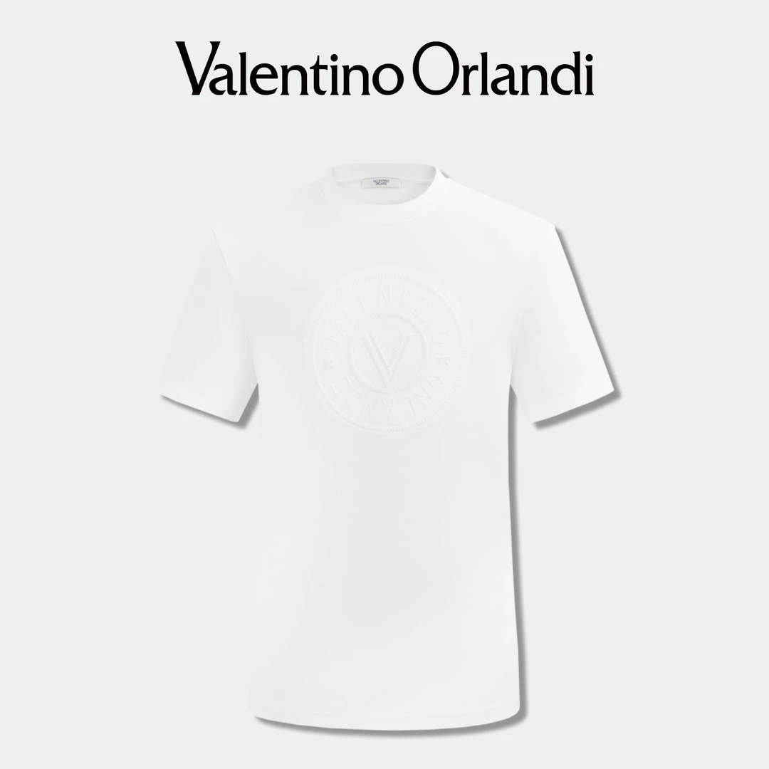Valentino orlandi男士春秋A版时尚简约字母钢印logo圆领短袖T恤
