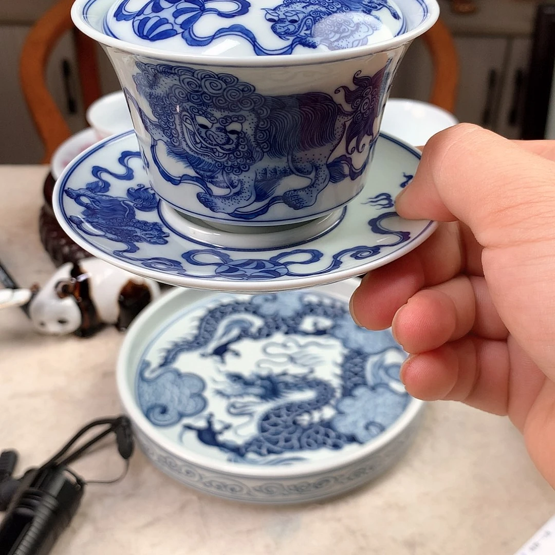 景德镇手绘青花三才盖碗