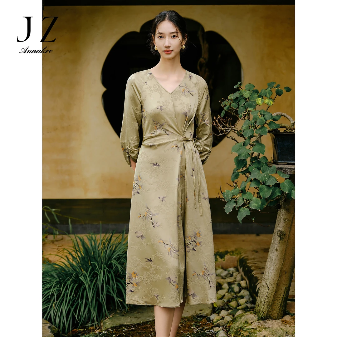 【非遗宋锦钱小萍联名】玖姿安娜蔻提花连衣裙女2025春季新款