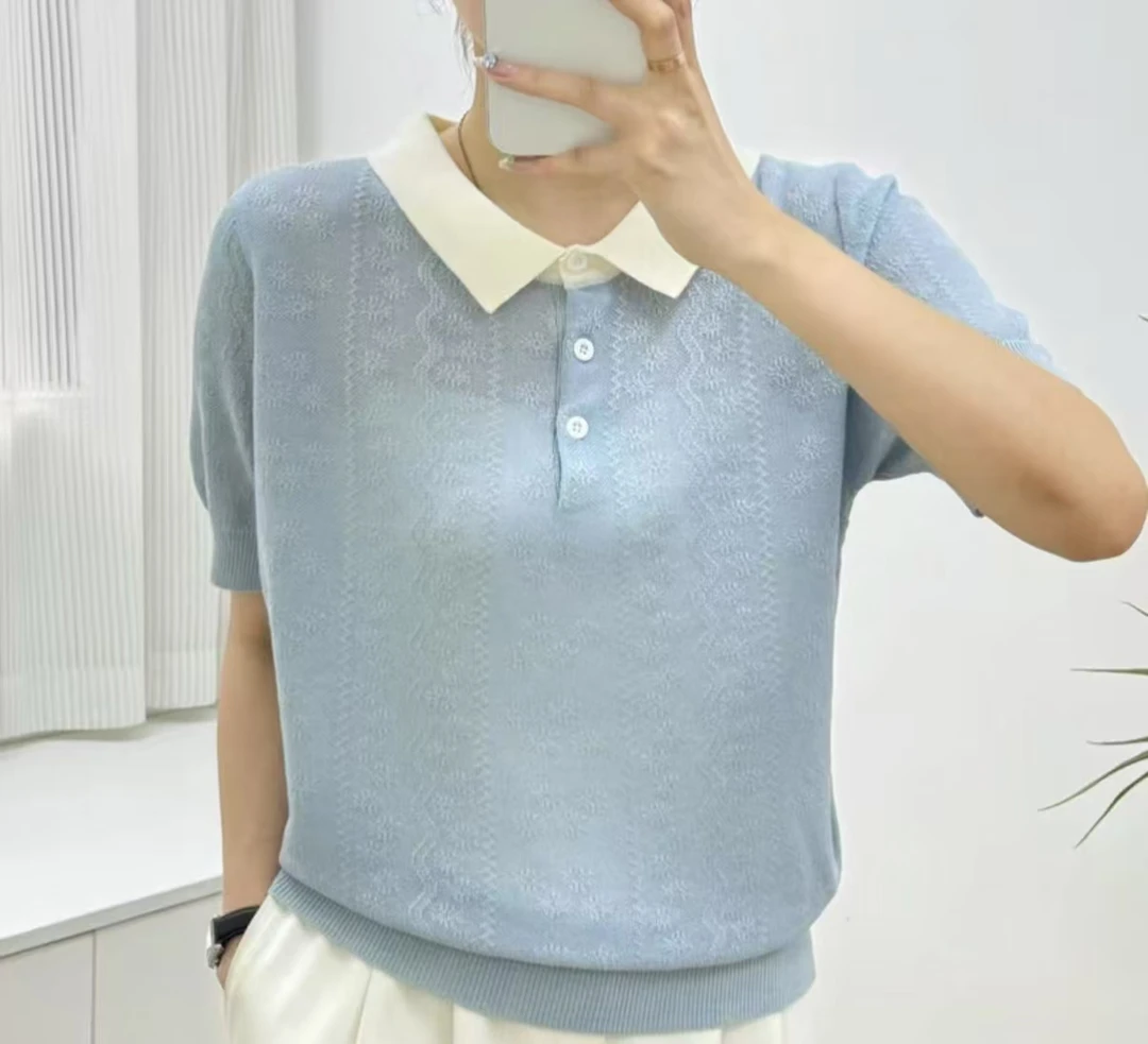 【蓝天鹅】夏季2025巨好看的夏装蓝色polo衫短袖休闲时尚女t恤
