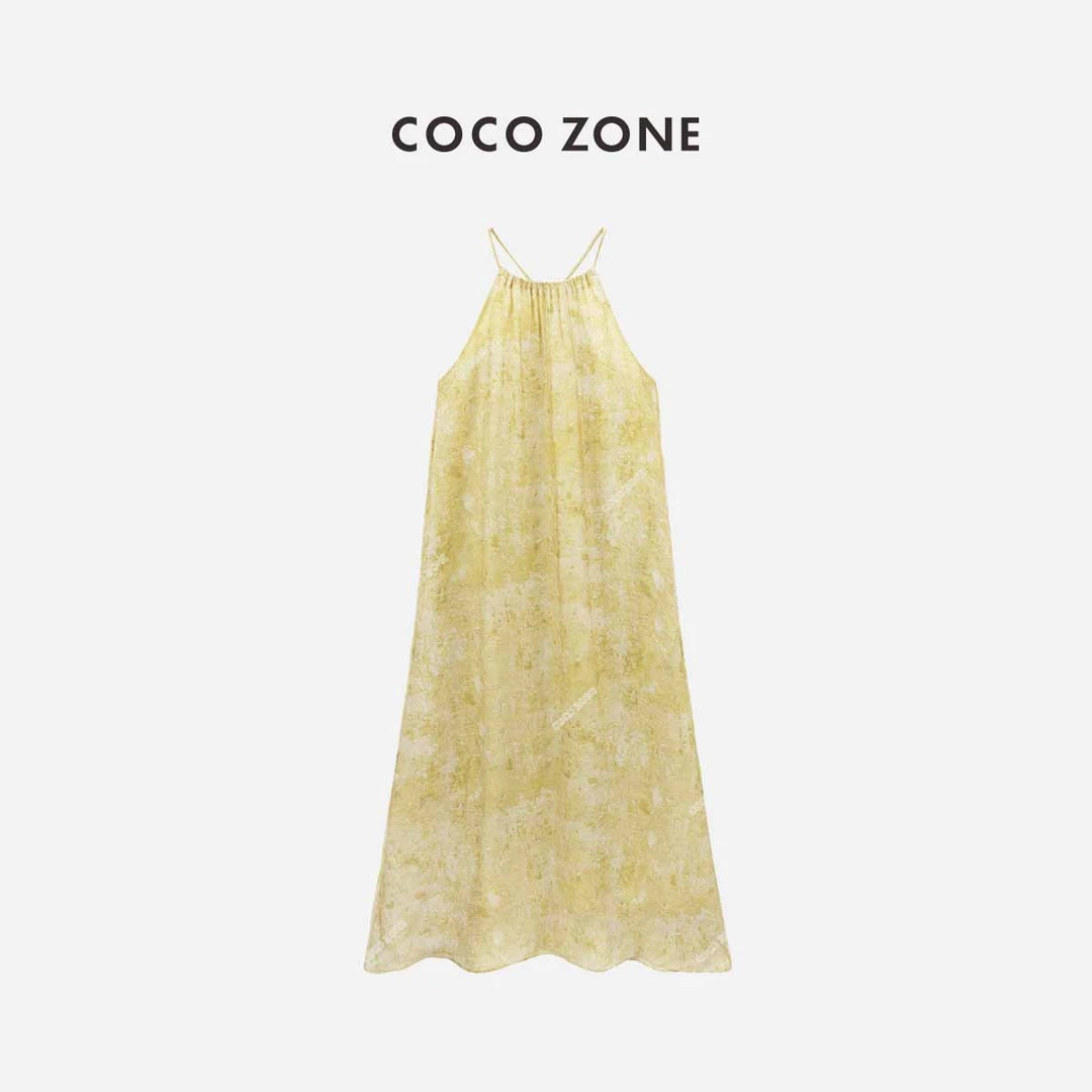 COCO ZONE 刘一一"扎染油画裙"吊带百搭通勤简约A字长裙CC1B1082