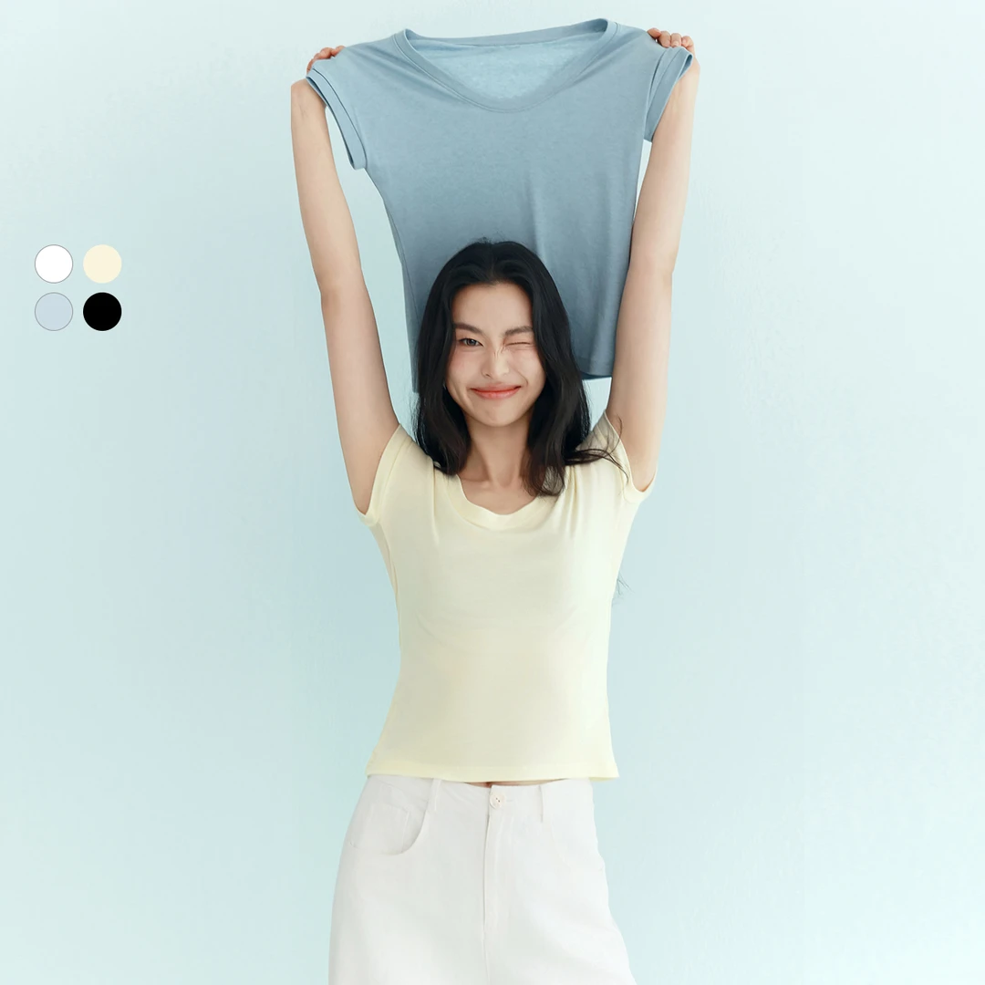 伊芙丽天丝羊毛弹力百搭显瘦基础短袖T恤女上衣春季1G4901581