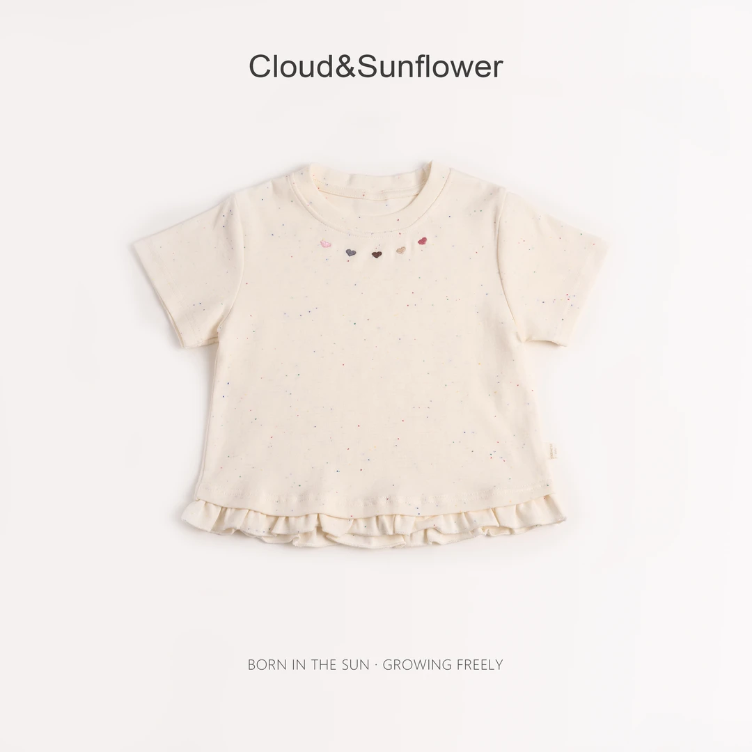 【云朵小葵】女童夏季五个爱心刺绣圆领彩砂休闲T恤1114014