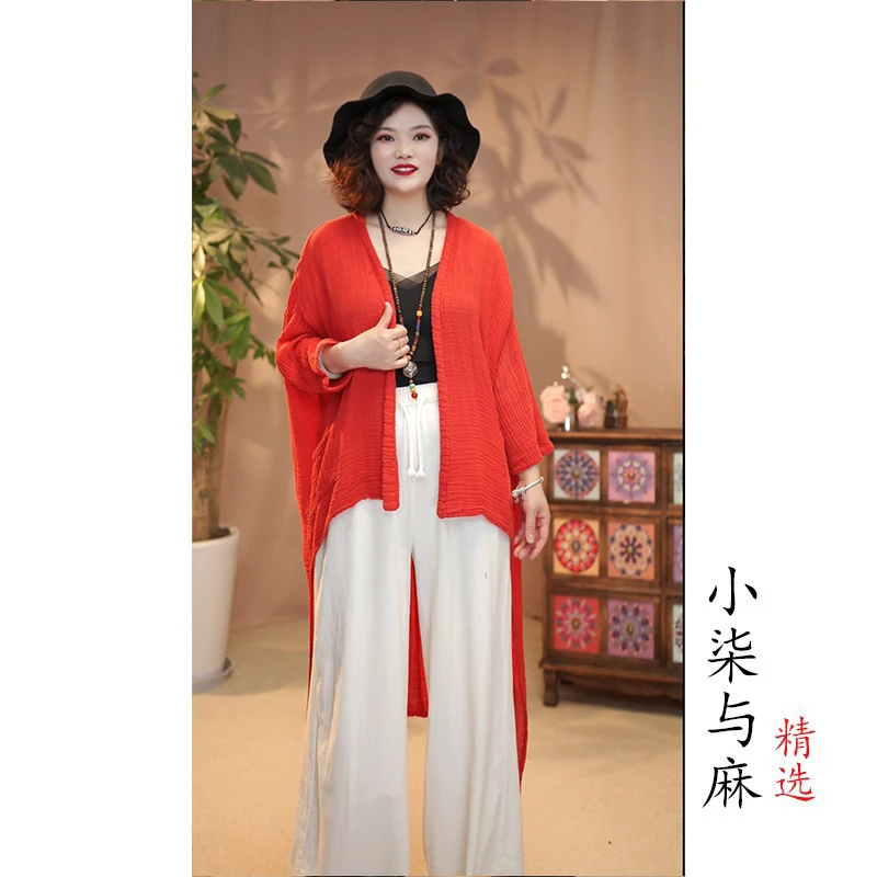 【小柒与麻】肌理褶皱亚麻燕尾服小衫（衣长61-101胸围126）