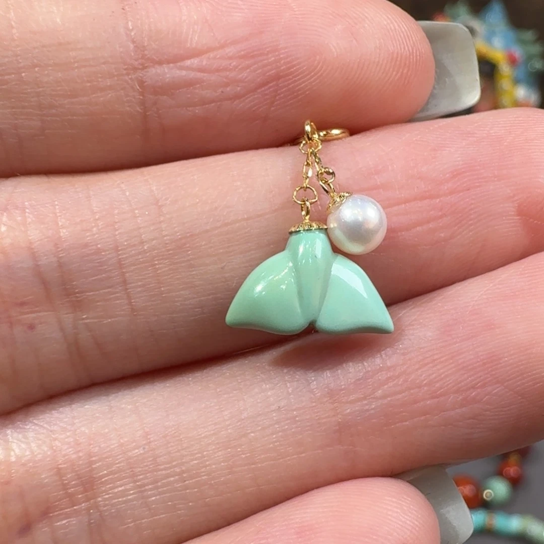 绿松石18K金镶嵌鱼尾小滴流