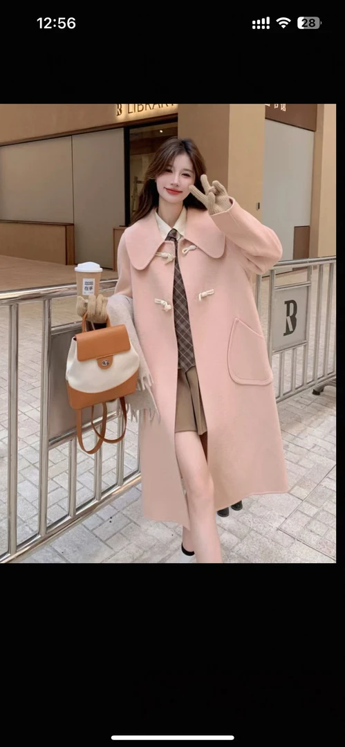 娃娃领粉色牛角扣 04