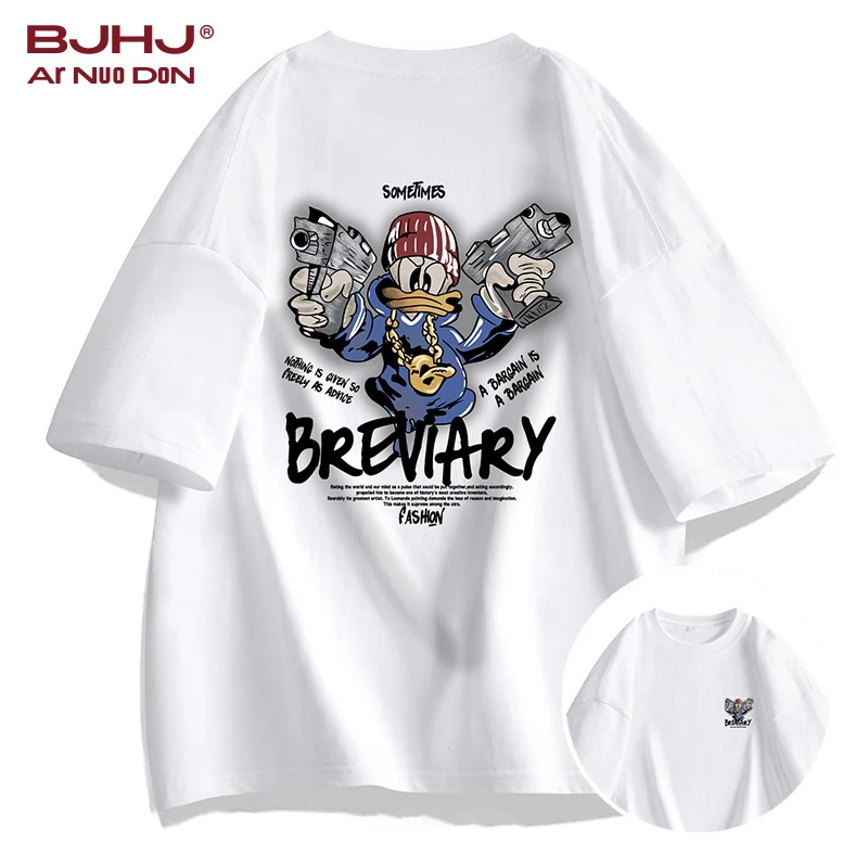 【BJHJ】7A抗菌国潮重磅纯棉美式复古印花T恤短袖情侣男女同款上衣