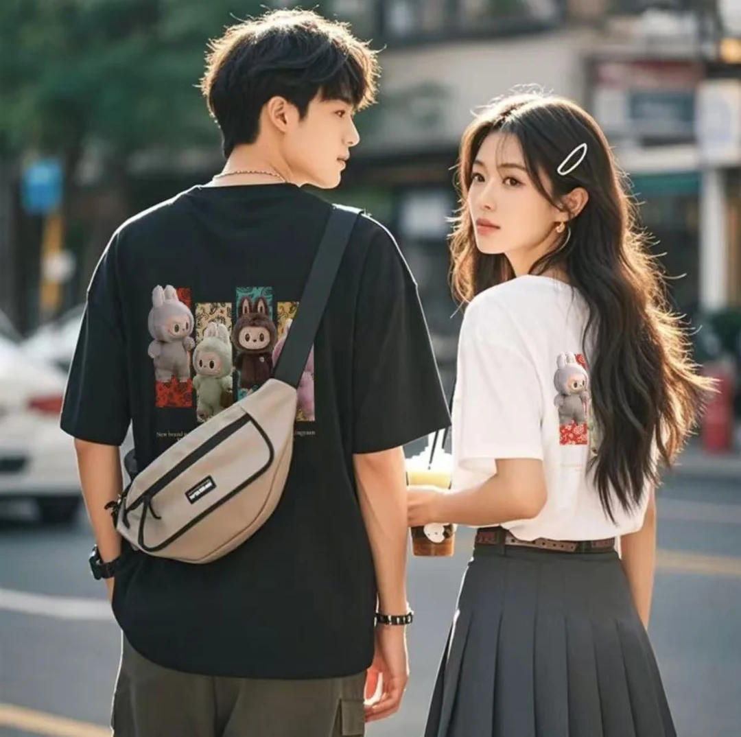 重磅新疆长绒棉夏季短袖男女休闲透气圆领印花纯棉T恤 四娃