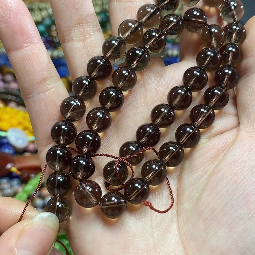 玛瑙/玉髓未镶嵌珠宝半成品天然茶晶一条卡9mm