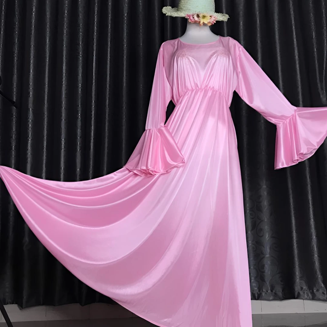 新款丝滑柔软舒适喇叭袖松紧腰连衣裙清新气质时尚甜美超仙飘逸