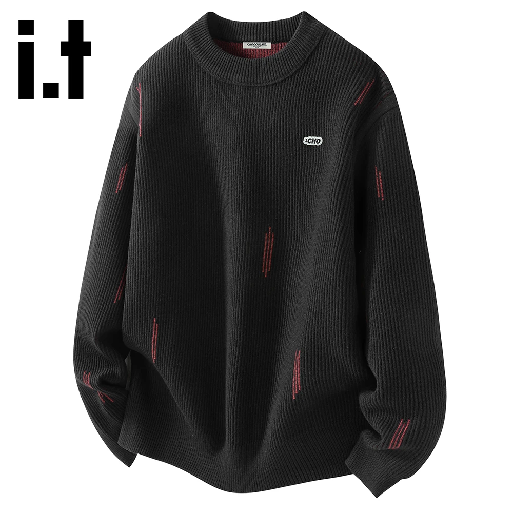 it:CHOCOOLATE时尚潮流异色圆领毛衣男秋季宽松套头慵懒风上衣潮