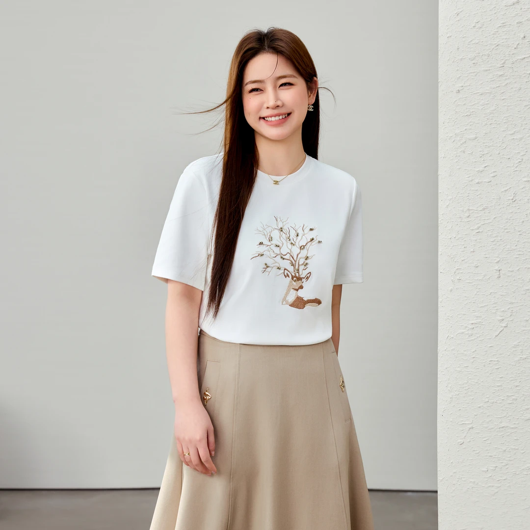 【休闲时尚T恤】纤莉秀大码女装胖mm宽松百搭显瘦舒适上衣QK0475